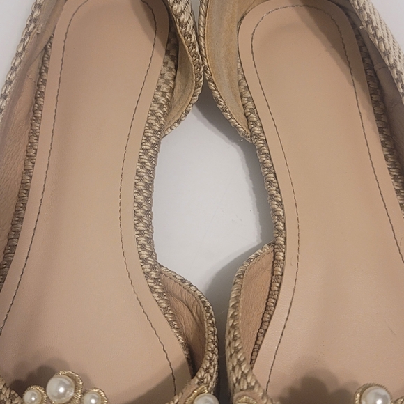 Pearl Embellished Pointed Toe Slip On Shoes Sophisticated Tan Tweed Flats 7.5 - Picture 11 of 14